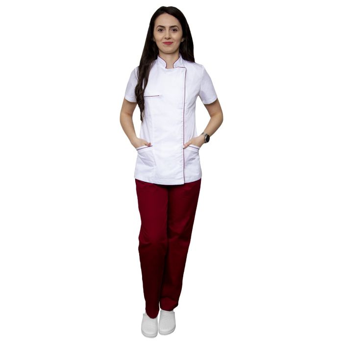 Работни униформи/ПРОФЕСИОНАЛНИ УНИФОРМИ/Дамски блузи и палта - Tunica medicala dama ELA Premium, maneca scurta, inchidere capse, 3 buzunare