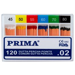Дентална практика/КОНУСИ ХАРТИЯ И ГУТАПЕРЧА/Точки от гутаперча - PRIMA Разнообразни конусни точки от гутаперча .02, №45-80, 120 броя