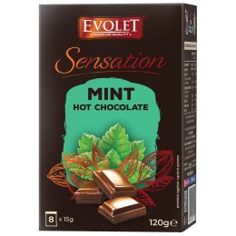 Биротика и стационарни/Продукти за кафенета/кафе - Evolet Sensation разтворим горещ шоколад с вкус на мента, 8 пакетчета x 15 г